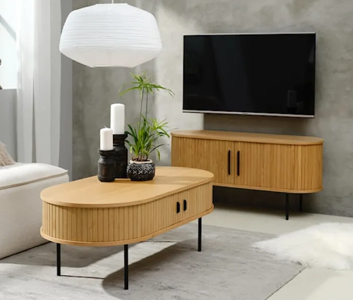 Ława drewniana Gativel 120x60 cm lamele dąb naturalny