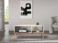 Ława kawowa Selgin 60x90 cm szary beż ze złotymi nogami