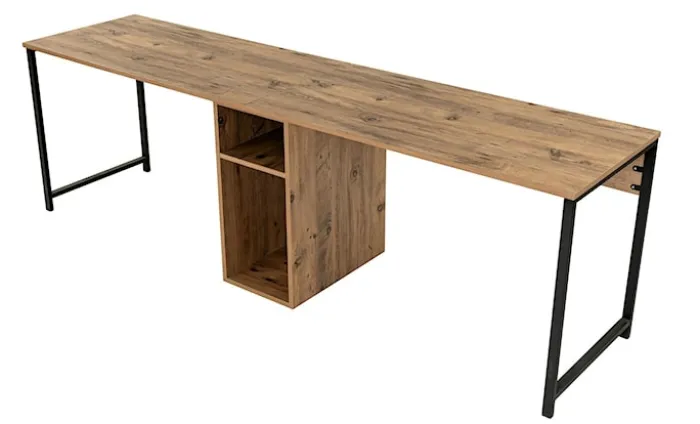 Biurko dwuosobowe Obvity 240x60 cm z półkami sosna