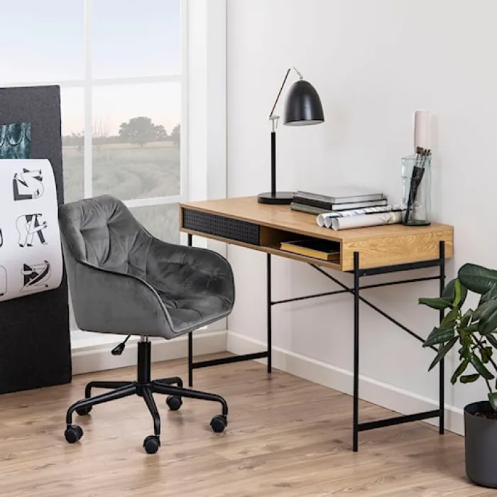 Biurko industrialne Duffman 110x50 cm ze schowkiem pod blatem naturalne