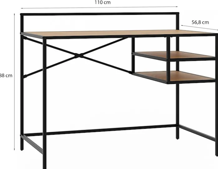 Biurko Koneso 110cm z dwoma półkami dąb/czarny