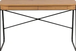 Biurko Lizeno 120x60 cm z dwoma szufladami na czarnej metalowej podstawie naturalny mat