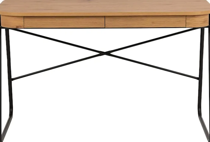 Biurko Lizeno 120x60 cm z dwoma szufladami na czarnej metalowej podstawie naturalny mat