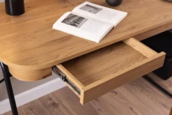 Biurko Lizeno 120x60 cm z dwoma szufladami na czarnej metalowej podstawie naturalny mat