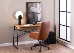 Biurko Lizeno 120x60 cm z dwoma szufladami na czarnej metalowej podstawie naturalny mat