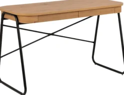 Biurko Lizeno 120x60 cm z dwoma szufladami na czarnej metalowej podstawie naturalny mat