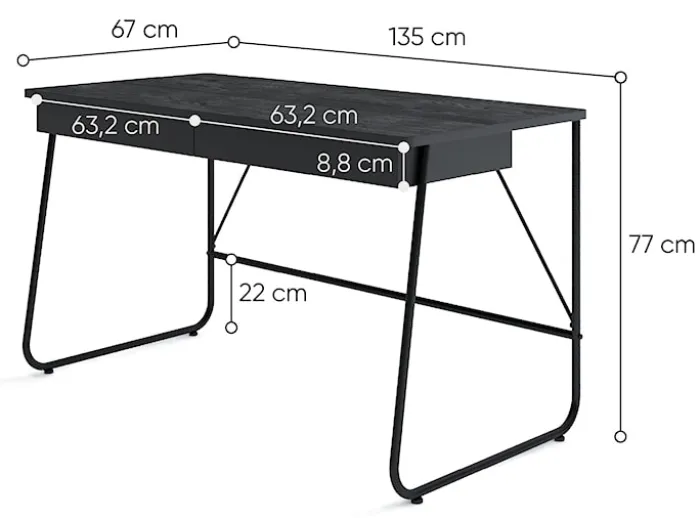 Biurko Match z dwiema szufladami 135 cm czarne