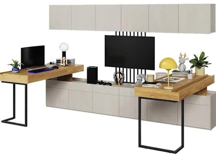 Biurko narożne Teen Flex prawe/lewe z szufladami 110 cm Hikora naturalna / raw steel