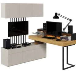 Biurko narożne Teen Flex prawe/lewe z szufladami 150 cm Hikora naturalna / raw steel