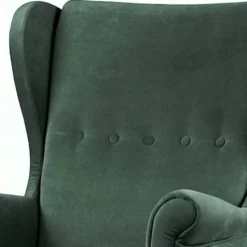 Fotel uszak Malmo butelkowa zieleń w tkaninie Easy Clean na bukowych nóżkach