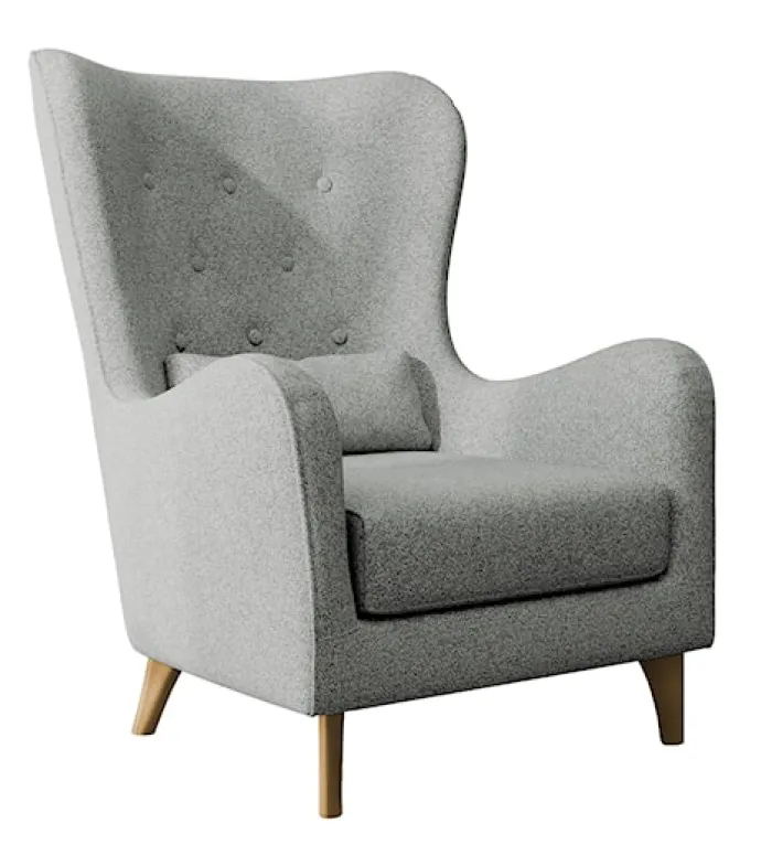 Fotel wypoczynkowy uszak Calmino jasnoszary boucle nóżki buk