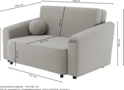 Kanapa rozkładana dwuosobowa Stevio 150 cm z pojemnikiem kremowa szenil hydrofobowy