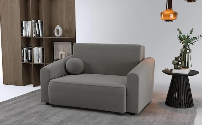 Kanapa rozkładana dwuosobowa Stevio 150 cm z pojemnikiem ciemnoszara szenil hydrofobowy