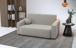 Kanapa rozkładana dwuosobowa Stevio 170 cm z pojemnikiem szarobeżowa szenil hydrofobowy