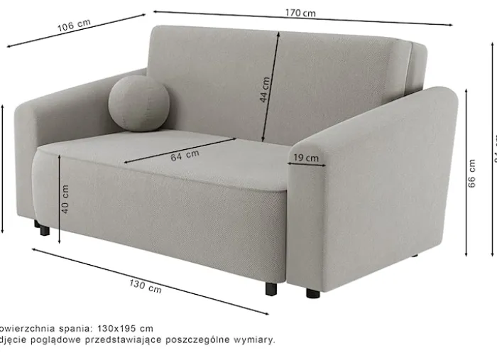 Kanapa rozkładana dwuosobowa Stevio 170 cm z pojemnikiem szarobeżowa szenil hydrofobowy