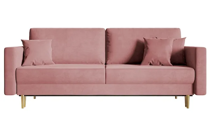 Kanapa rozkładana trzyosobowa Valico różowa velvet hydrofobowy