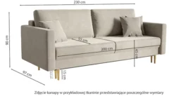 Kanapa rozkładana trzyosobowa Valico szałwiowa velvet hydrofobowy