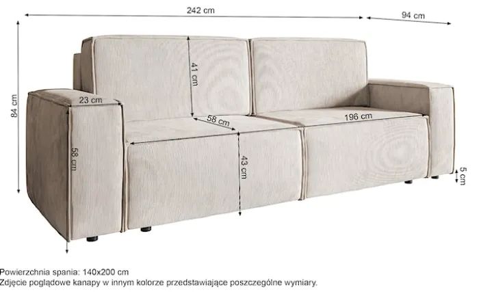 Kanapa rozkładana trzyosobowa Copertino piaskowa sztruks