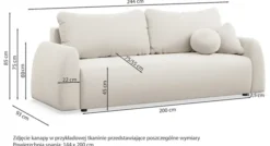 Kanapa rozkładana trzyosobowa Nubelle z pojemnikiem beżowa szenil hydrofobowy