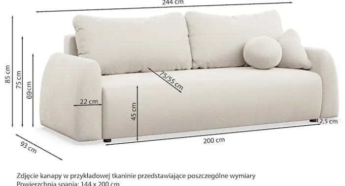 Kanapa rozkładana trzyosobowa Nubelle z pojemnikiem ciemnobeżowa szenil hydrofobowy