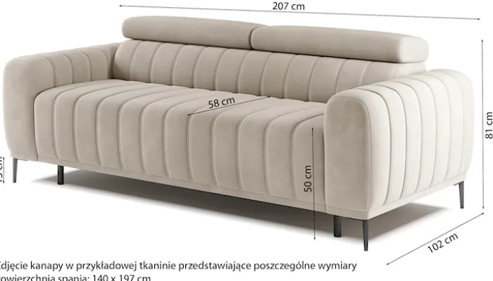 Kanapa rozkładana trzyosobowa Gandi jasnobeżowy welur stelaż włoski