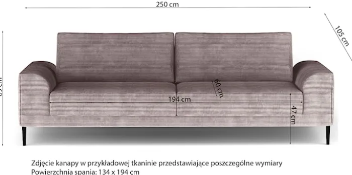 Kanapa rozkładana trzyosobowa Capitol z pojemnikiem beżowa sztruks
