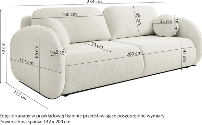 Kanapa rozkładana trzyosobowa Ovally z pojemnikiem beżowa szenil