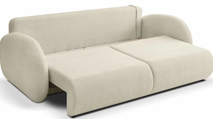 Kanapa rozkładana trzyosobowa Ovally z pojemnikiem beżowa szenil