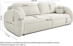 Kanapa rozkładana trzyosobowa Ovally z pojemnikiem miedziana szenil