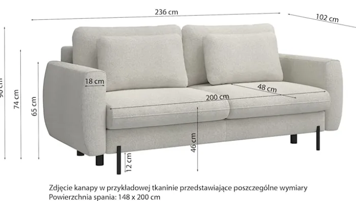 Kanapa rozkładana trzyosobowa Rane z pojemnikiem jasnobrązowa szenil hydrofobowy