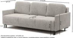 Kanapa rozkładana trzyosobowa Hamiel z pojemnikiem jasnoszary sztruks