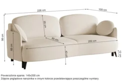 Kanapa rozkładana trzyosobowa Raviolo z pojemnikiem kremowa boucle nóżki czarne