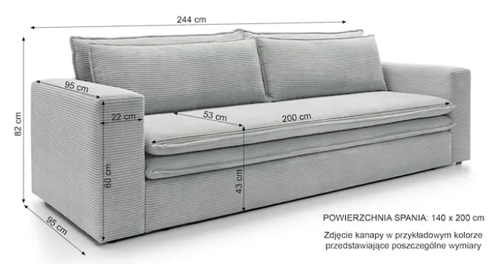 Kanapa rozkładana trzyosobowa Baptello z pojemnikiem szarobeżowa sztruks