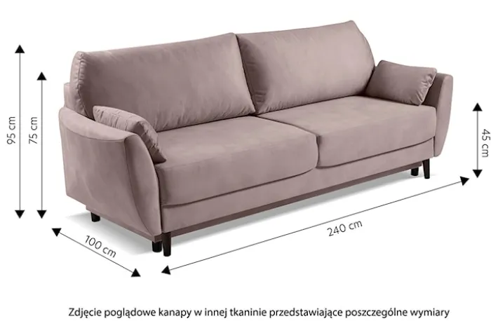 Kanapa rozkładana trzyosobowa Toivola z pojemnikiem miedziana velvet hydrofobowa
