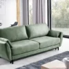 Kanapa rozkładana trzyosobowa Toivola z pojemnikiem jasnozielona velvet hydrofobowa