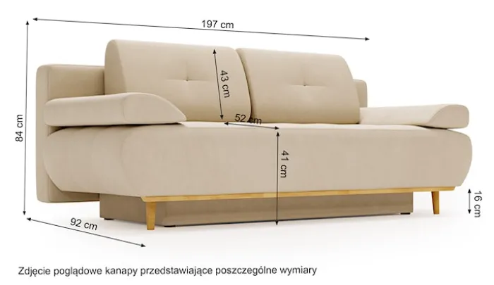 Kanapa rozkładana trzyosobowa Marene z pojemnikiem turkusowa hydrofobowa