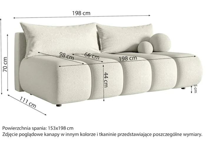 Kanapa trzyosobowa Dandelino Mini z funkcją spania czarna boucle