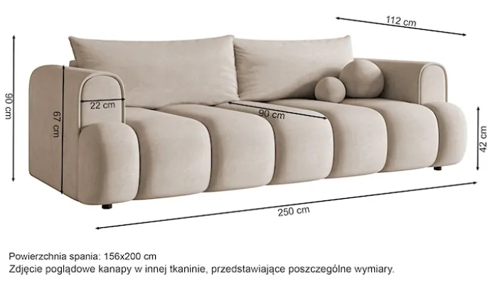 Kanapa trzyosobowa Dandelino z funkcją spania szarobeżowy szenil hydrofobowy