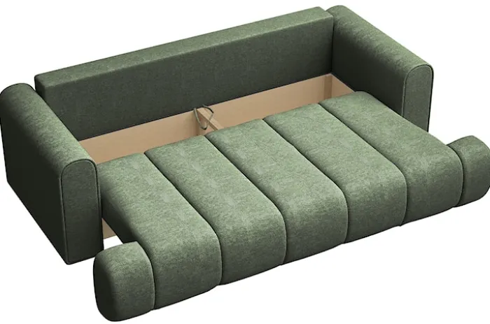 Kanapa trzyosobowa Dandelino z funkcją spania zielony szenil hydrofobowy