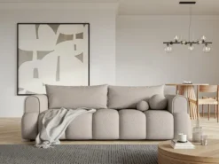 Kanapa trzyosobowa Dandelino z funkcją spania jasnobeżowa boucle