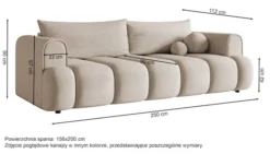 Kanapa trzyosobowa Dandelino z funkcją spania grafitowa welur hydrofobowy