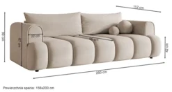 Kanapa trzyosobowa Dandelino z funkcją spania szarobeżowa welur hydrofobowy