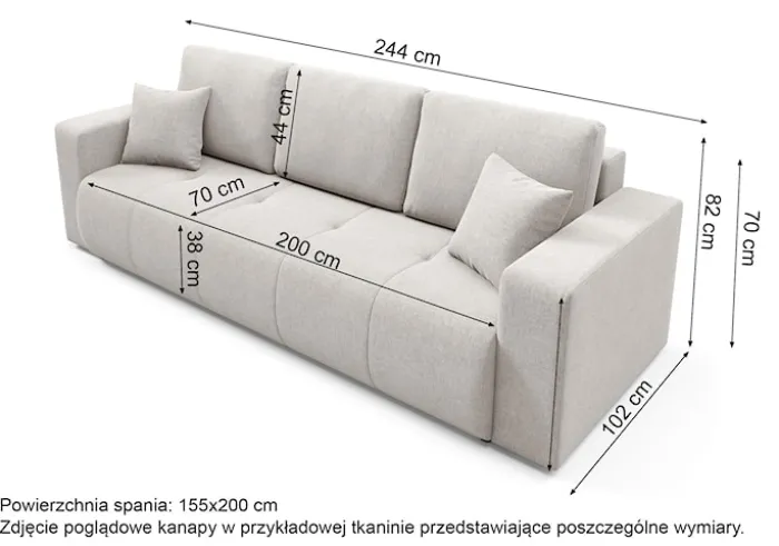 Kanapa trzyosobowa Wind z pojemnikiem ciemnoszara szenil