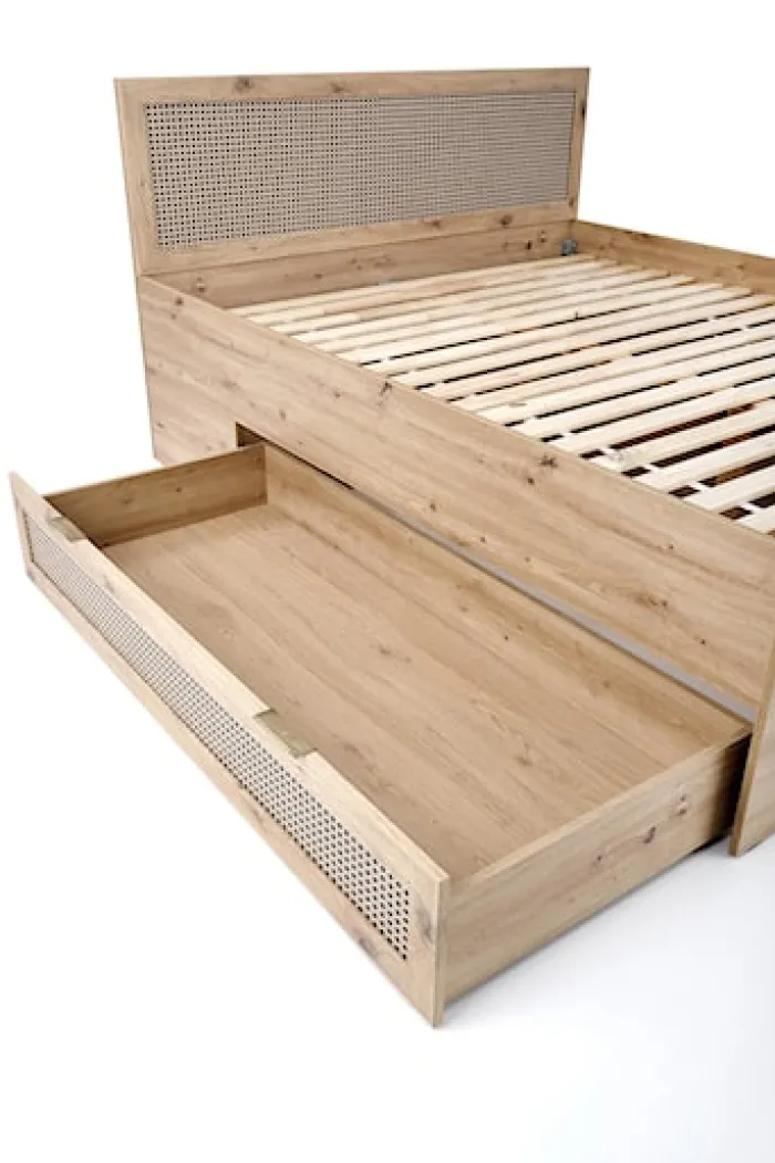 Łóżko drewniane Trivilla z szufladami dąb artisan/ plecionka wiedeńska