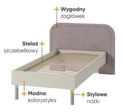 Łóżko Harmony z tapicerowanym zagłówkiem 90 x 200 cm kaszmir/truflowy