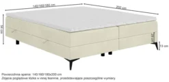 Łóżko kontynentalne Baseo niskie 140x200 cm bez wezgłowia z pojemnikami i topperem kremowe welur hydrofobowy