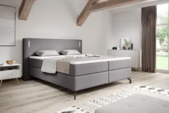 Łóżko kontynentalne Lanko 180x200 cm z topperem i oświetleniem szary welur