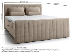 Łóżko kontynentalne Lullabino 160x200 cm z pojemnikami i topperem jasnoszare sztruks