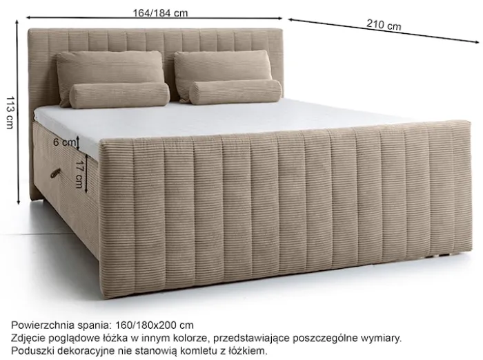 Łóżko kontynentalne Lullabino 180x200 cm z pojemnikami i topperem szałwiowe sztruks
