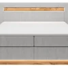 Łóżko kontynentalne Oski 140x200 cm z topperem i oświetleniem jasnoszary welur